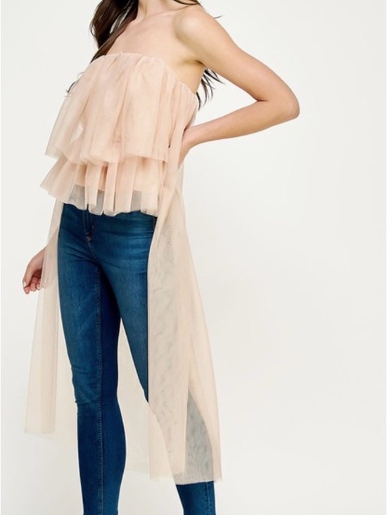Strut & Bolt Tops - Sheer Strapless Nude Tulle Overlay Top
